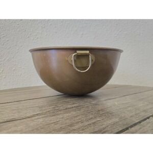Vintage 8" Copper Egg White Mixing Bowl Brass D Ring Handle Rounded Bottom Korea